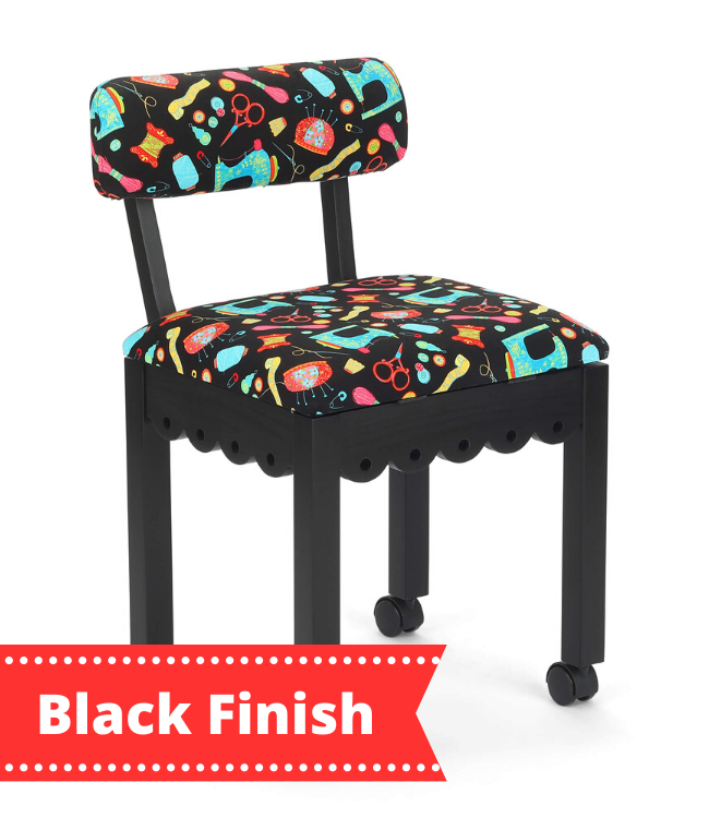 Arrow Black Sewing Chair with Scalloped Base Buttons on Black