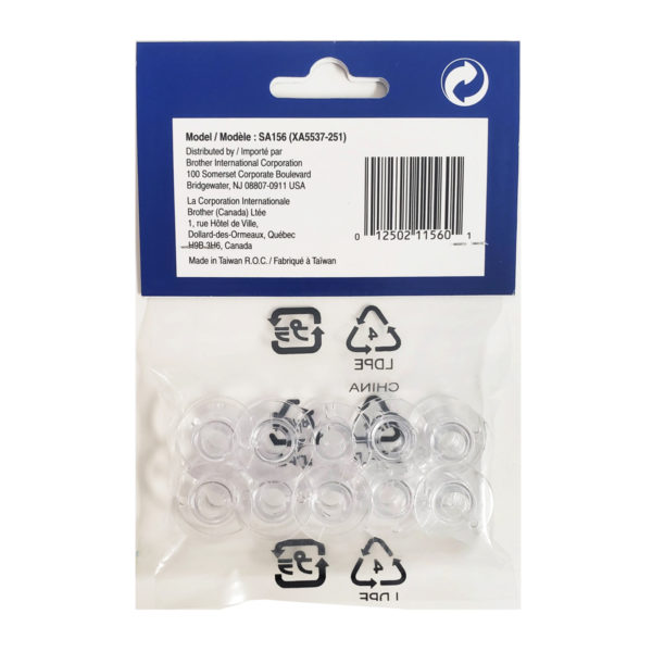 Brother SA156 Bobbins 10 pack - back of package