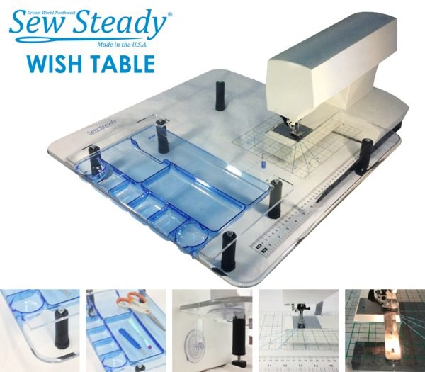 Sew Steady Wish Extension Table - 22.5" x 25.5" - PLUS OPTIONAL - Travel Bag, 9" x 14" Notions Tray, Circle Sewing Tool, Universal Table Grid and Table Lock!