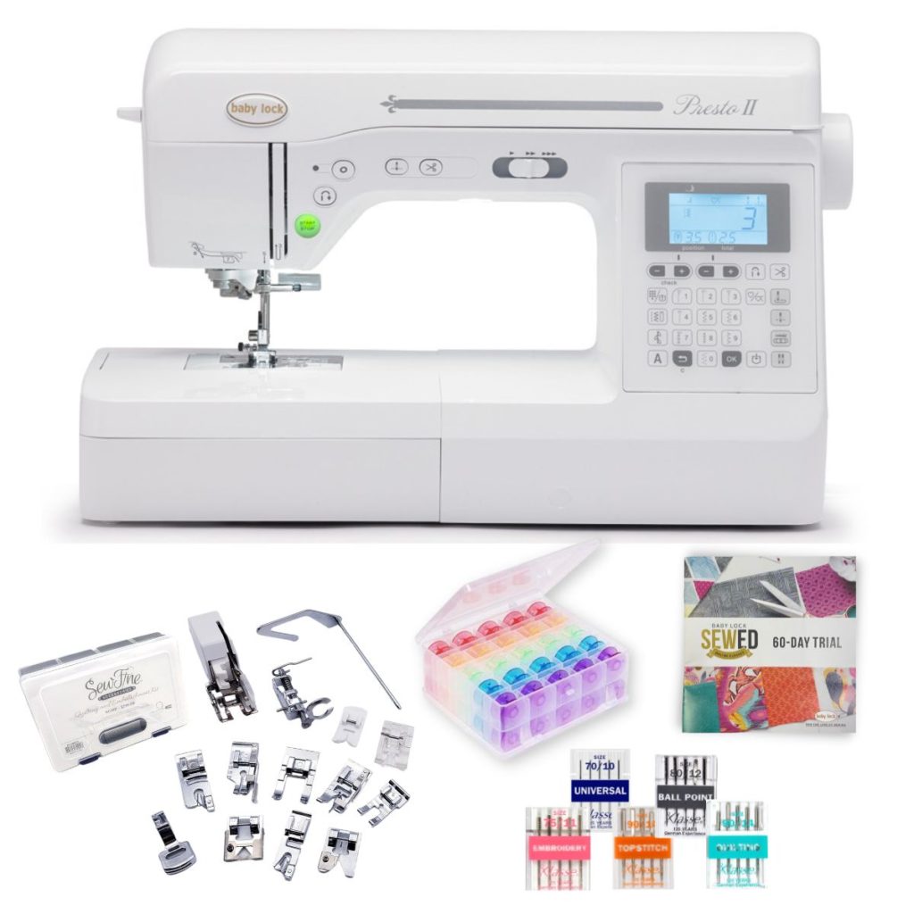 Baby Lock Presto 2 Sewing Machine Features 100 builtin stitches
