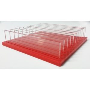 Red sew stead design ruler rack demonstrating placement for rulers
