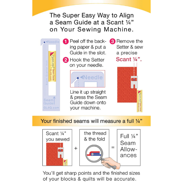 this image shows the directions for Perfect4Pattern 1 Guideline Ruler with Seam Guide Kit (2 items)