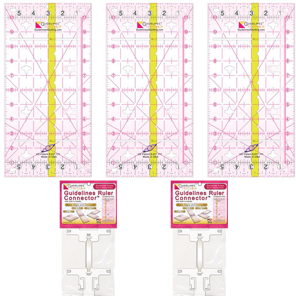 This image displays to the buyer everything that is included in the 3 guideline ruler and 2 connectors kit