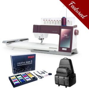Pfaff Creative Icon 2 sewing and embroidery machine main product image with luggage set