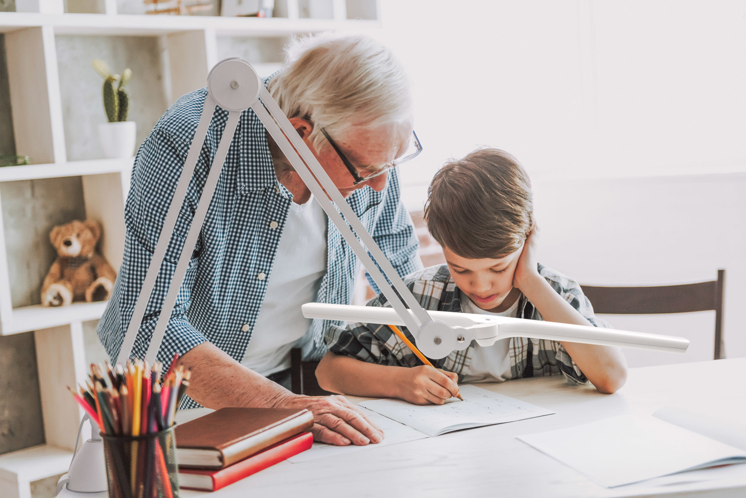 Daylight Lumi lamp being used for school homework