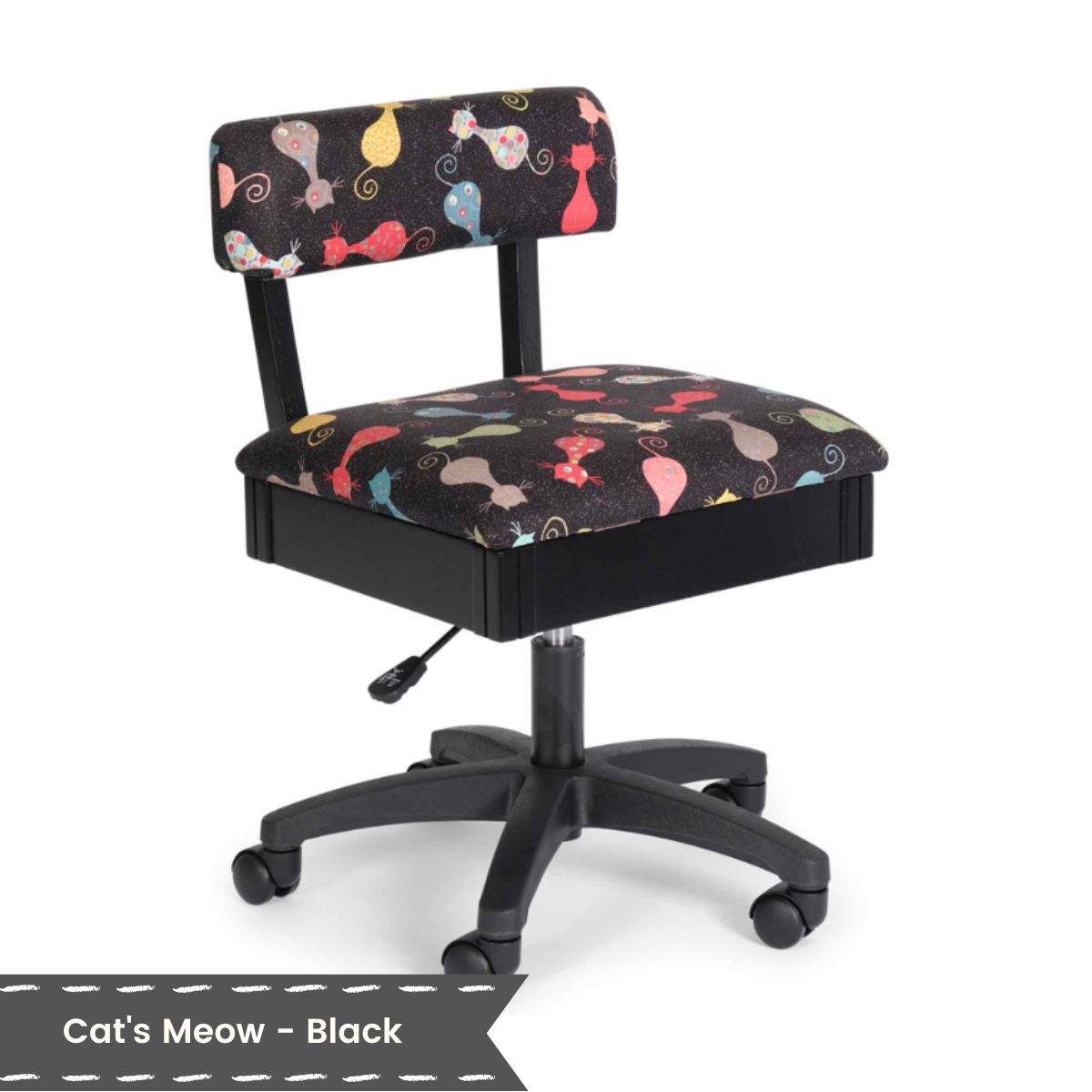 Arrow Black Hydraulic Sewing Chair with Grey Cat Fabric 