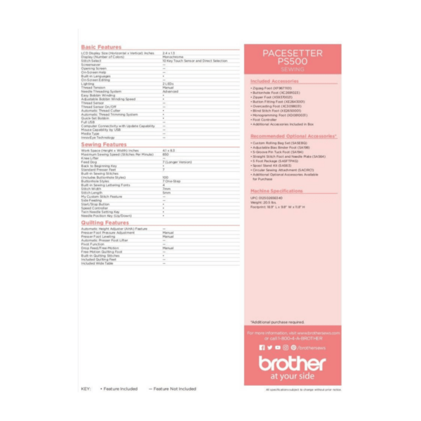 PS500 Specifications Sheet