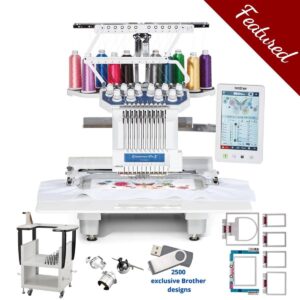 Brother PR1055X multi-needle embroidery machine main product image with featured bundle