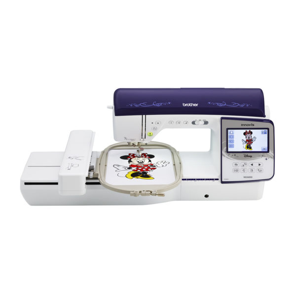Brother NQ3600D with embroidery unit and hooped Disney project