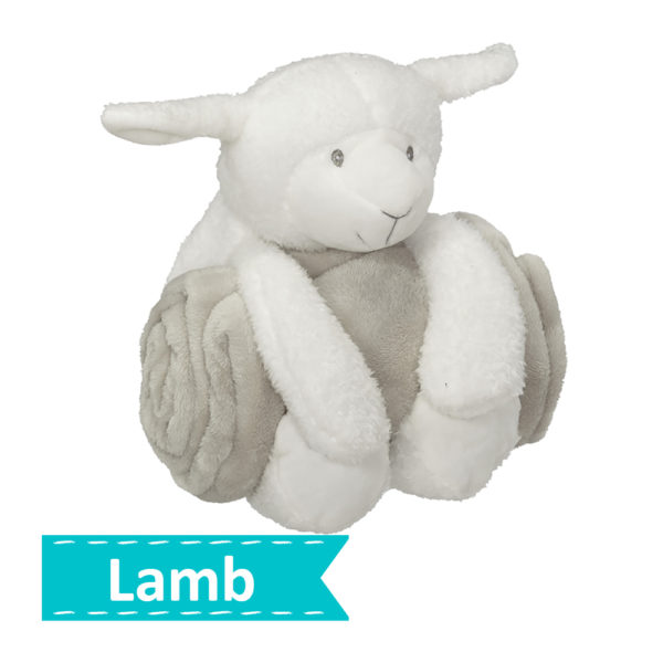 Embroider Buddies lamb plush toy with blanket