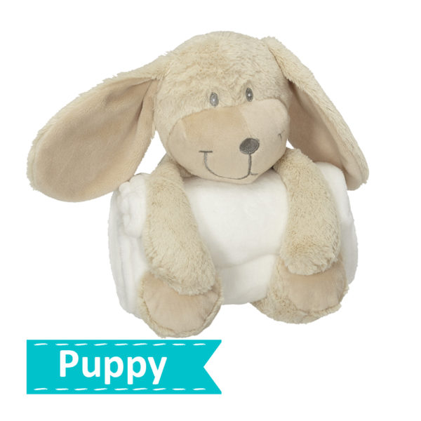 Embroider Buddies puppy plush toy with blanket