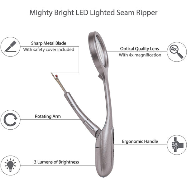 Mighty Bright Lighted Seam Ripper and Magnifier features