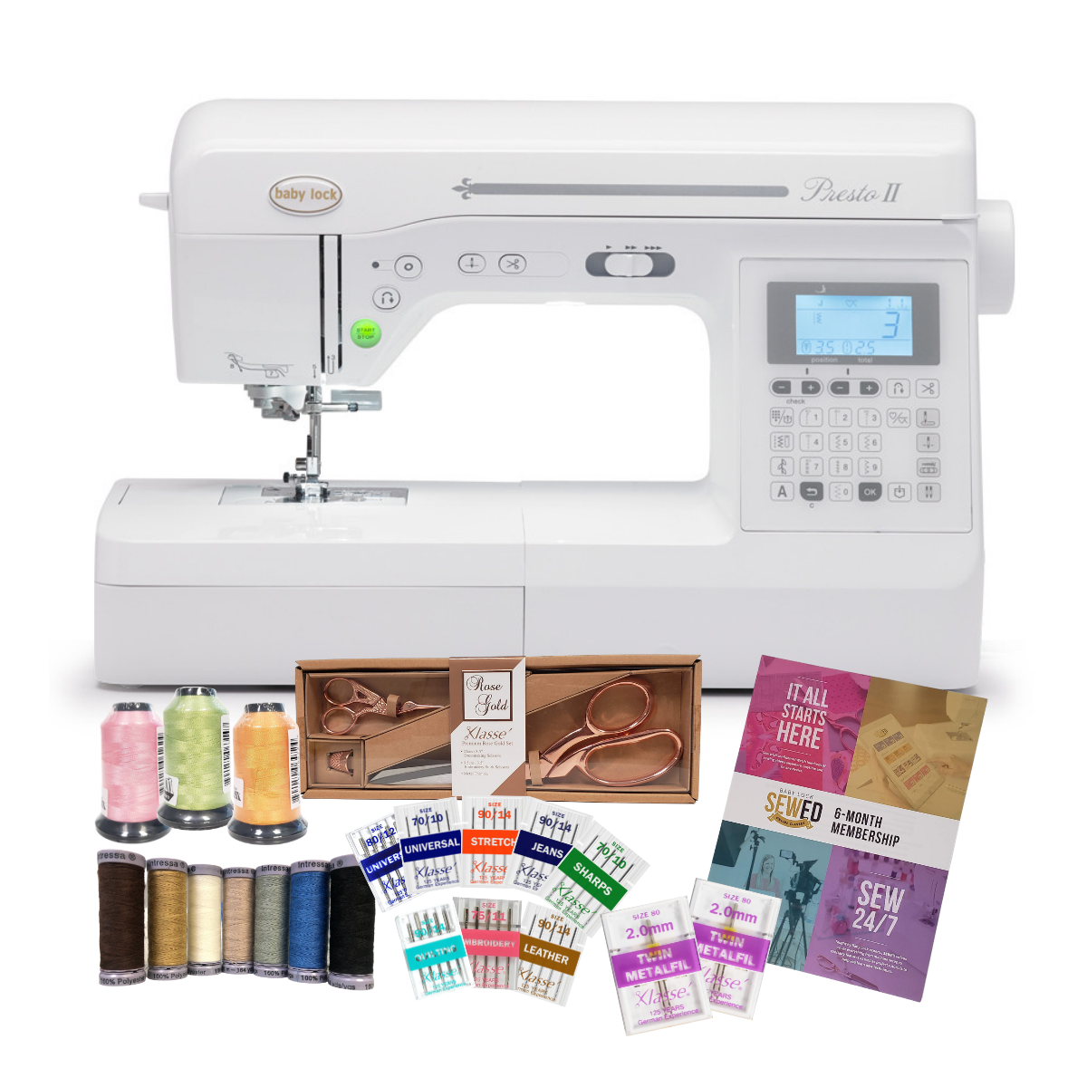 Baby Lock Presto 2 Sewing Machine Features 100 builtin stitches
