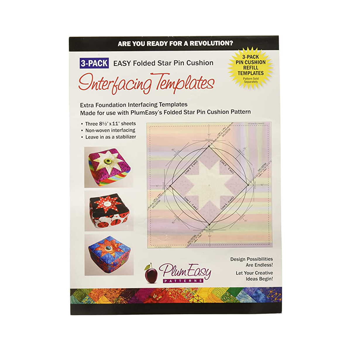 PlumEasy Patterns Folded Star Pin Cushion Template 12-Pack 