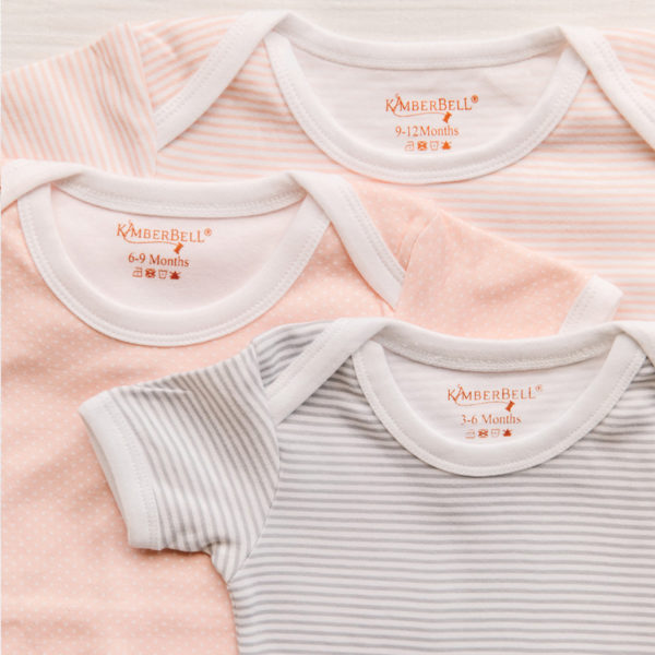 Kimberbell Baby Bodysuit Blushing Peach dots and stripes