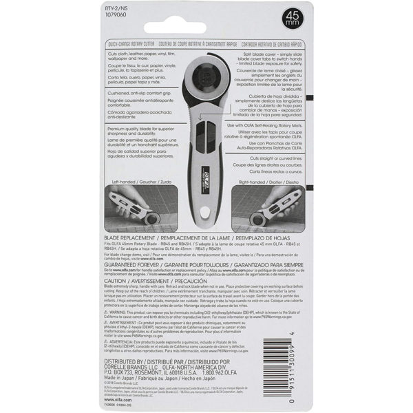 Olfa Quick-Change Rotary Cutter 45mm back of package