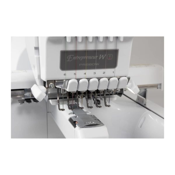 Brother Entrepreneur PR680W closeup of needles of multineedle embroidery machine