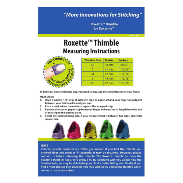Roxette Thimble - measuring instructions