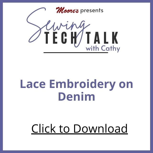 PDF Card for Denim and Lace on the Baby Lock Vesta (Sewing Tech Talk with Cathy)
