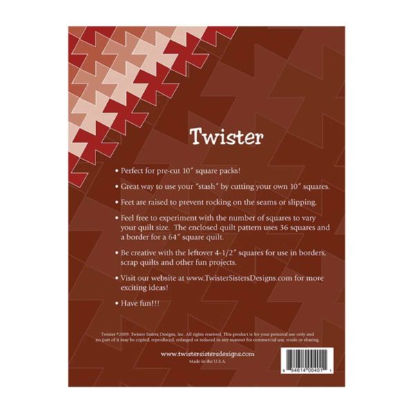 Twister Sister 10" Pinwheel Ruler back of product insert