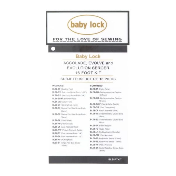 List of feet in the 16-piece Baby Lock Serger Foot Kit