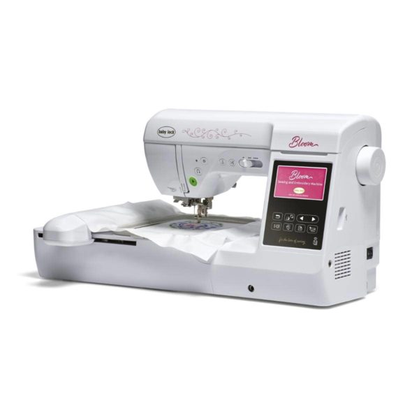 Baby Lock Bloom Embroidery and sewing machine with embroidery unit right angle view
