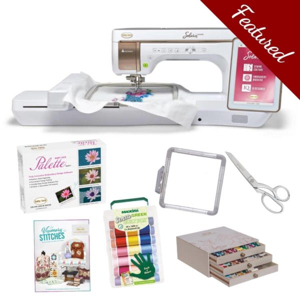 Baby Lock Solaris Vision sewing and embroidery machine main product image with featured bundle