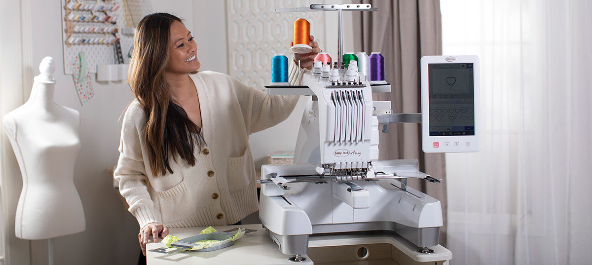 Baby Lock Array embroidery machine setup lifestyle image