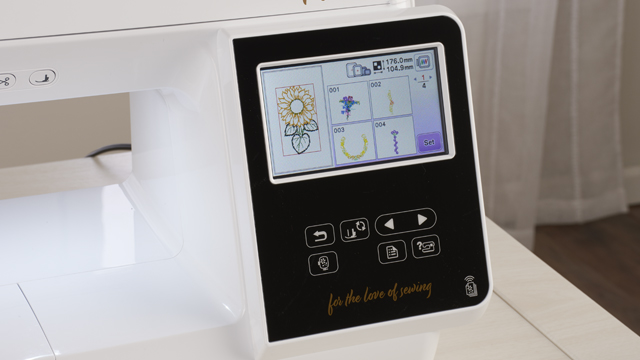 Begin embroidery right away with built-in designs and font on the Baby Lock Flare