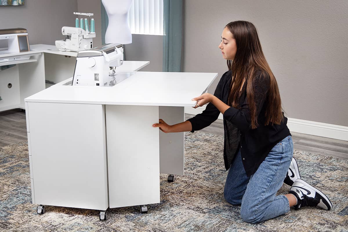 SewFine Four Drawer Caddy includes a leaf folding up from the back for added workspace