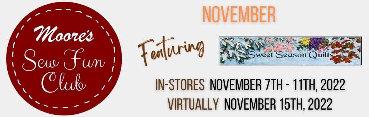 Banner image with Sew Fun Club November vendor and dates