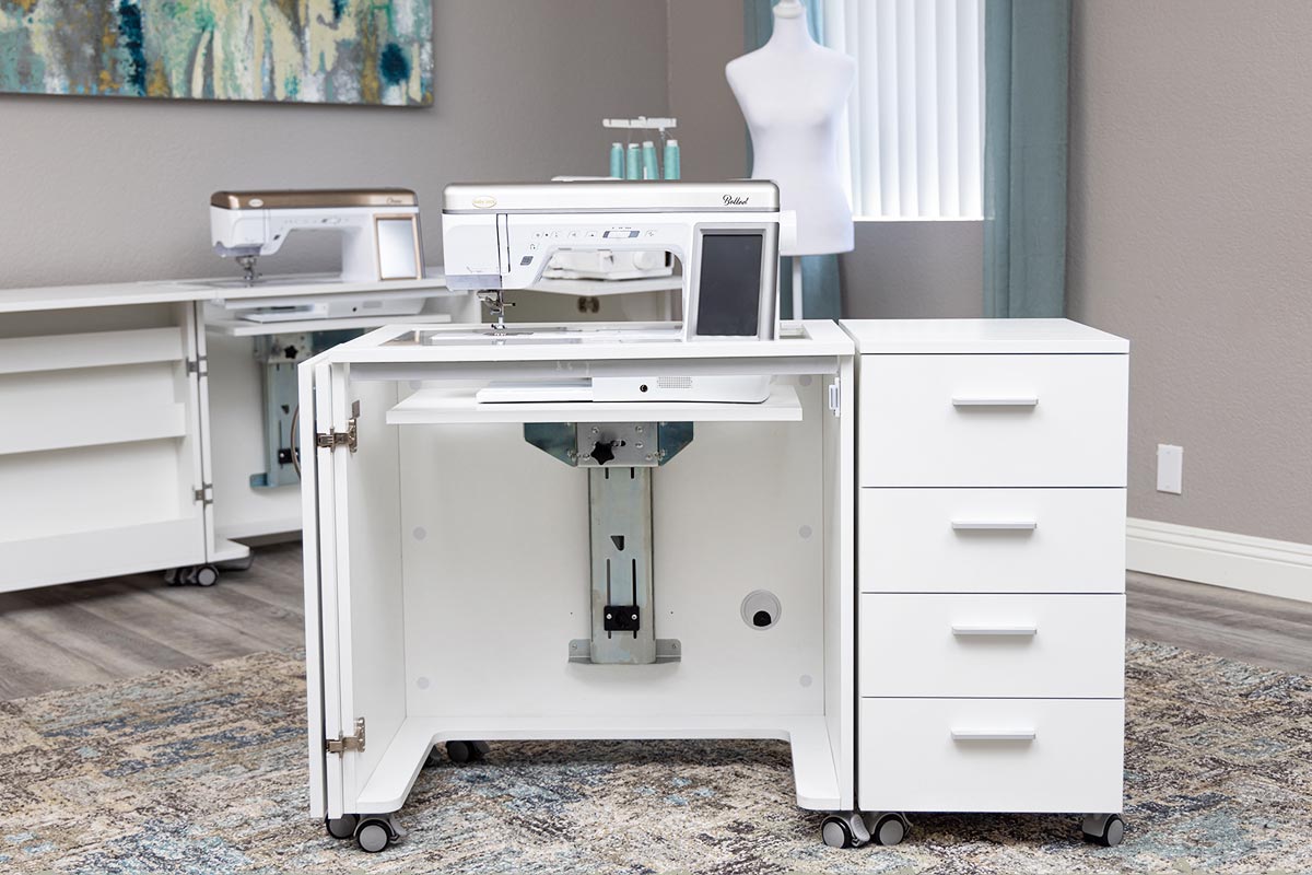 SewFine Quilter's Petite cabinet shown with Caddy
