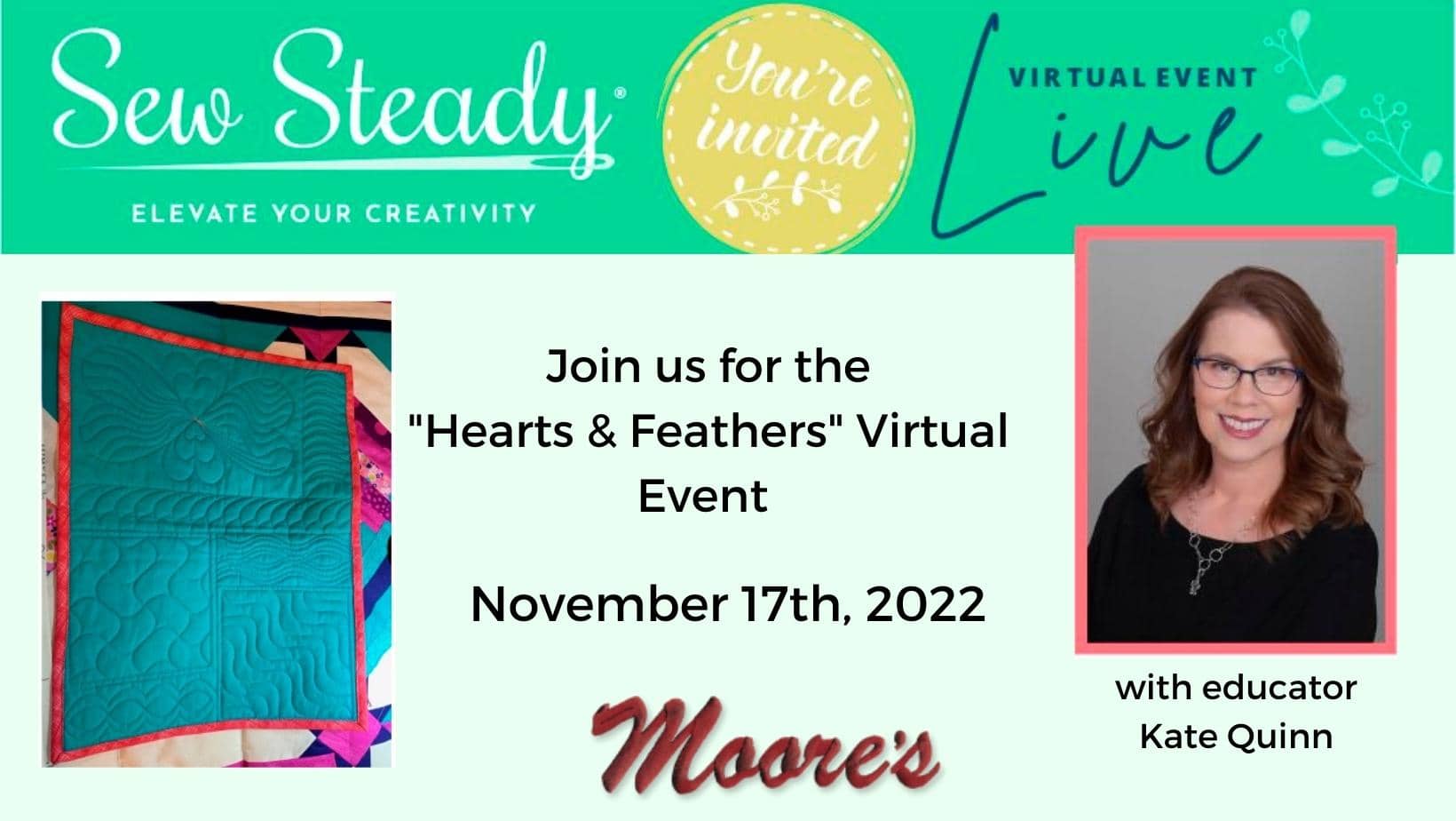 Sew Steady Virtual Event Hearts and Feather info card