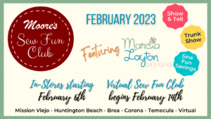 Sew Fun Club February 2023 featuring Marcia Layton Designs info card