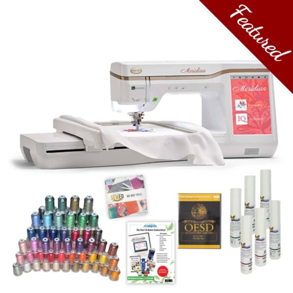Baby Lock Meridian embroidery and sewing machine main product image with featured bundle