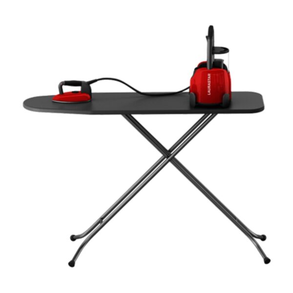 LauraStar Lift in Original Red iron and steamer on ironing board
