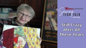 Sewing Tech Talk Info Card for vlog on crazy quilting