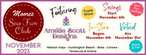 Home Page Banner image for Sew Fun Club November 2023 with vendor and meeting dates