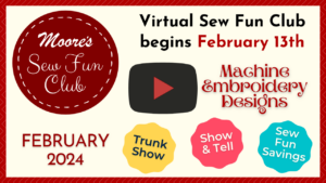 video thumbnail for Sew Fun Club Fbebruary 2024 featuring machine embroidery designs