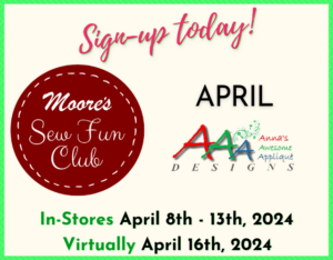 April Sew Fun Club reminder card featuring Anna's Awesome Applique