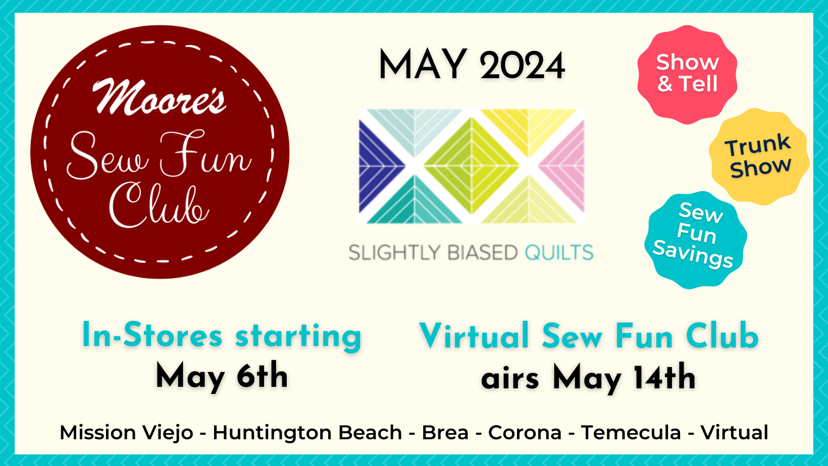 April Sew Fun Club info card featuring Slightly Biased Quilts