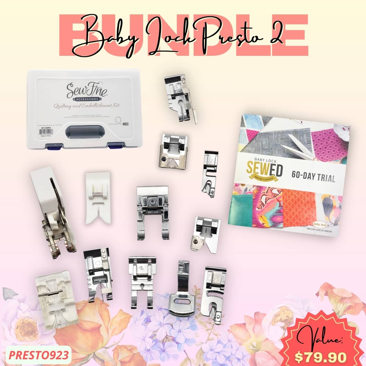 Baby Lock Presto 2 Sewing Machine Features 100 builtin stitches