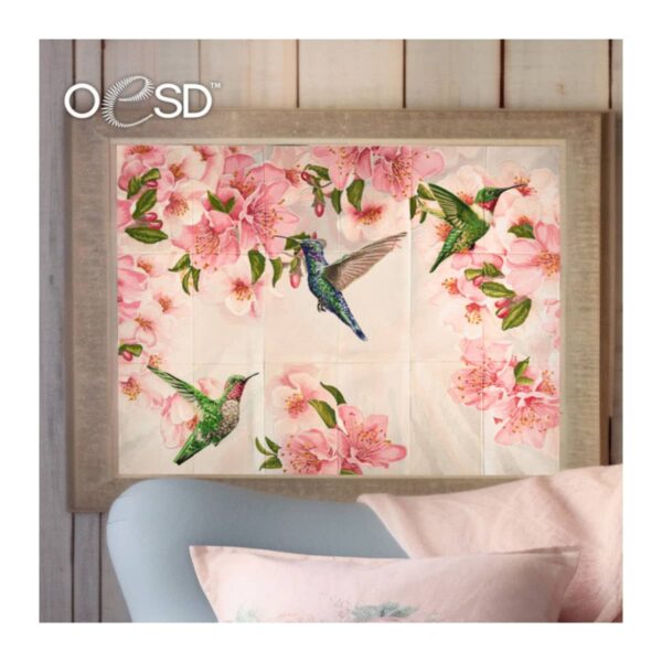 OeSD Spring Hummingbirds Tiling Scene framed image