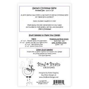 Bird Brain Designs Santa's Christmas Gifts design details