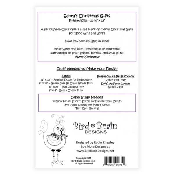 Bird Brain Designs Santa's Christmas Gifts design details