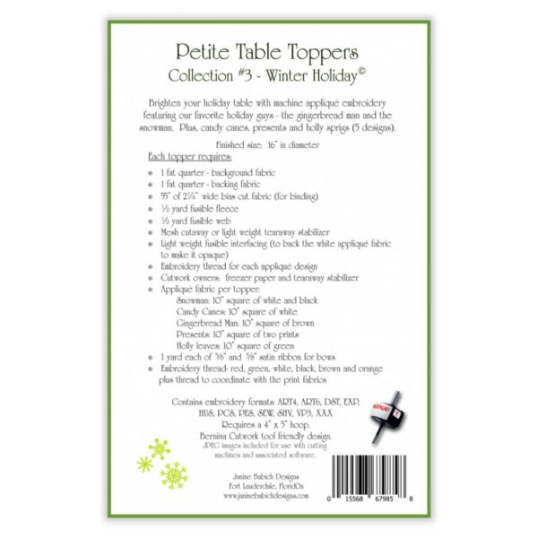 Janine Babich Winter Holidays Table Toppers design details