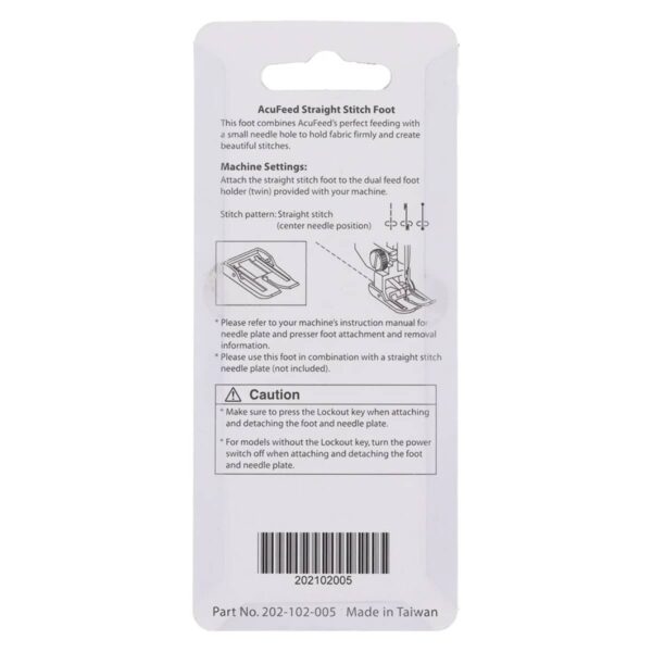 Janome AcuFeed Straight Stitch Foot back of package
