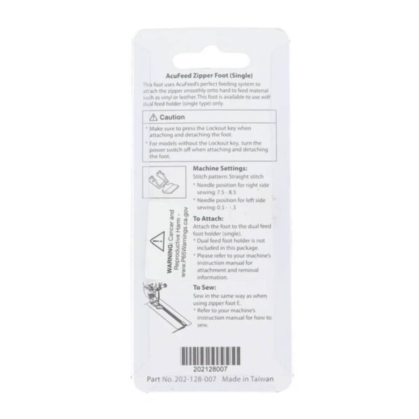 Janome Dual Feed Zipper Foot ED (Single)