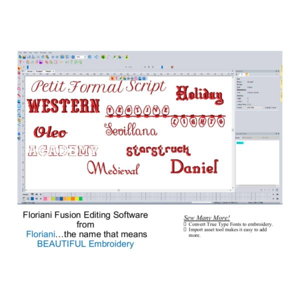 Floriani Fusion software Sew Many Fonts!