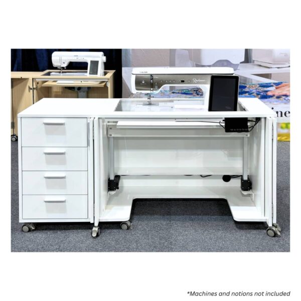 SewFine Hideaway Deluxe XL machine in flatbed position